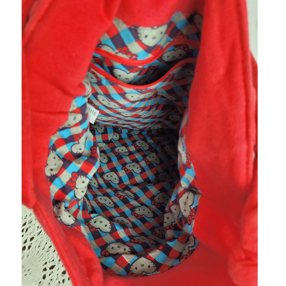 Sanrio Hello Kitty Grey Red Hearts Early 2000s Tote Bag Purse Red & Grey - Picture 4 of 6